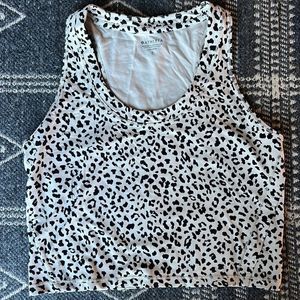Athleta Cropped Workout Tank Large Leopard Print Yoga Top Sleeveless